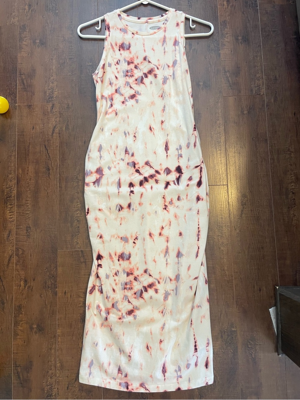 Old Navy Maternity White Sleeveless Tie-Dye Maxi Dress with Pink Accents